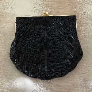 Elegant Black Beaded Bag 5.5” x 6”